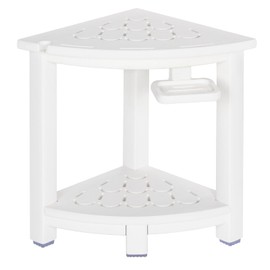 NALONE Corner Shower Stool, HDPE Shower Bench for Inside Shower, Small Shower Chair Seat for Shaving Legs with Storage Shelf, Soap Box and Adjustable Feet (White)