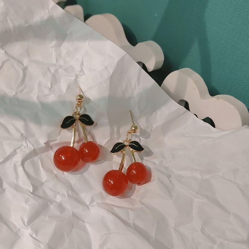 3D Cherry Dangle Earrings vivid Fruit Sweet Jewelry for Women-Stud