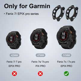 Ghttymtt 2Pack TPU Cases Compatible with Garmin Epix Pro Gen 2 51mm/Fenix 7X Pro Case, Protective Cases Cover Watch Frame Protector Shell (Black&Black, 51mm)
