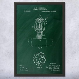 Framed Automatic Fire Sprinkler Print, Fire Prevention, Safety Inspector, Sprinkler System, Firefighting, Firehouse Green Chalkboard (11x17)
