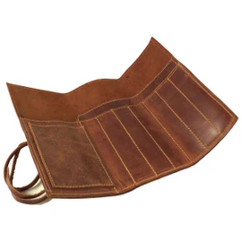 Rustic Genuine Leather Pencil Roll - Pen and Pencil Case - Dark Brown