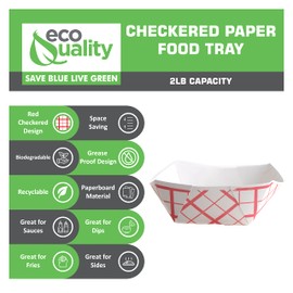 700ct Heavy Duty Disposable Paper Food Tray (2 LB) - Red Check Food Tray, USA MADE, Recyclable, Biodegradable, Compostable, Great for Picnics, Carnivals, Party, Camping, BBQ, Restaurants, Fries