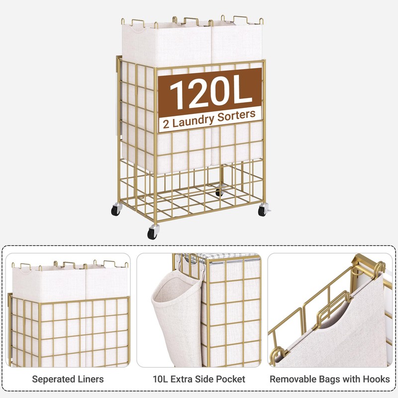 DXIGUSO Laundry Basket with Wheels, Heavy Duty Laundry Sorter 2