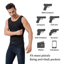 NELKBI Mens Sleeveless Concealed Carry Gun Holster Shirt Comfort Easy Breathe Conceal Carry Tank Top Black