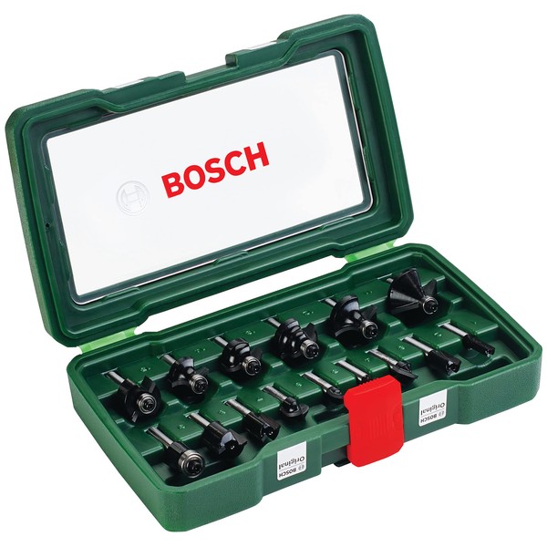 Bosch 15-Piece Hard Metal Router Bit Set (for Wood, Shank Ø 1/4", Accessory Routers)