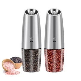 Saicefe Salt and Pepper Grinder Set of 2, Adjustable Coarseness, Automatic Rechargeable Mill Grinder with Blue LED Light, One Hand Operated