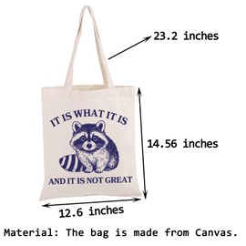 PWHAOO Funny Raccoon Tote Bag It Is What It Is And It Is Not Great Tote Bag Trash Panda Tote Bag Racoon Lover Gift, Not Great Tote