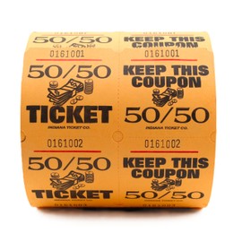 INDIANA TICKET CO. Orange, Marquee 50/50 Raffle Roll Tickets, Large 4"x2" Double Roll (1,000) Fundraisers, Events, Cash Drawings, Door Entry, Drink & Food, Classroom Rewards. (8 Color Selection)