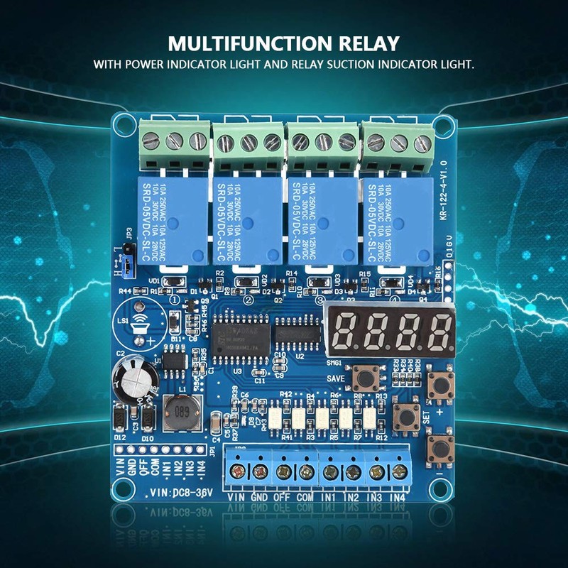 AUNMAS 4 Channel Multifunction Relay Board Module with Timer, DPDT
