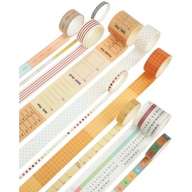 EORTA 10 Rolls Retro Calendar Washi Tapes, 5 Sizes Self-Adhesive Decorative Sticker for Daily Weekly Monthly Planner, Scrapbook, Journal & Bible Journaling, Dotted/Striped Craft Gift Wrap Tape