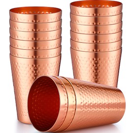 Nuogo 12 Pieces Aluminum Drink Cup, Copper Water Tumblers,14 oz Metal Cups for Drinking, Hammered Surfaces Mirror Finish Stackable Cold Drink Glasses for Red or White Wine Iced Coffee and Moscow Mules