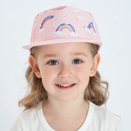 PEECABE Kids Baseball Hat Novelty Flat Brim Toddler Sun Hat Boys Girls Trucker Cap Spring Summer (Pink Rainbow, 4-8 Years)