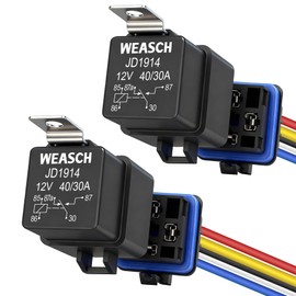 Weasch 2 Pcs Waterproof Relay Kit, 12V 40A, 5 Pin SPDT, Heavy Duty 14 AWG Tinned Copper Wires Automotive Relay and Harness Set for Automotive Car Marine Boat (2)