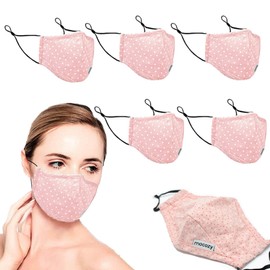 5 Pack 3-Layer Fashion Protective, Reusable Cotton Fabric, Unisex Black Cotton, Washable with Air Port for Carbon Filter (Pink-5Pack)