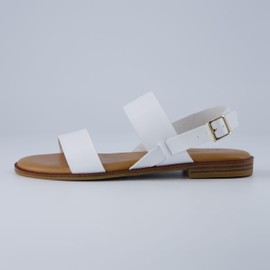 CUSHIONAIRE Lima Women’s Two-Strap Sandal – Faux Leather Flat with Adjustable Ankle Strap & Cushioned Footbed, WHITE 9