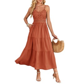 Dokuritu Women's Beach Crochet Lace Maxi Dress Solid Color Summer Vacation Spaghetti Strap Long Dress 2025