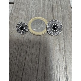Silver Coloured Metal Buttons Flower with Black Rhinestone Stone 13 mm or 18 mm (13 mm) Pack of 10