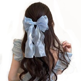 Hair Bows, Set of 2, Bows, Hair Ornaments, Barrettes, Hair Clips, White, Blue, Cute (Blue)