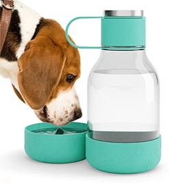 Asobu - tazón para perro adjunto a la botella de agua grande de viaje de 14 onzas (verde)