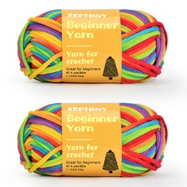 Crochet Yarn for Beginners, Chunky Cotton Yarn for Crochet and Knitting, Thick Amigurumi Yarn with Easy to See Stitches for Beginners Crochet Kit, Crochet Accessories, 2 x 50g/80m, Rainbow 1