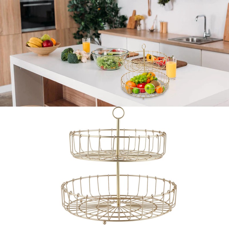 2 Tier Fruit Basket Iron Round Golden Nordic Household Snack