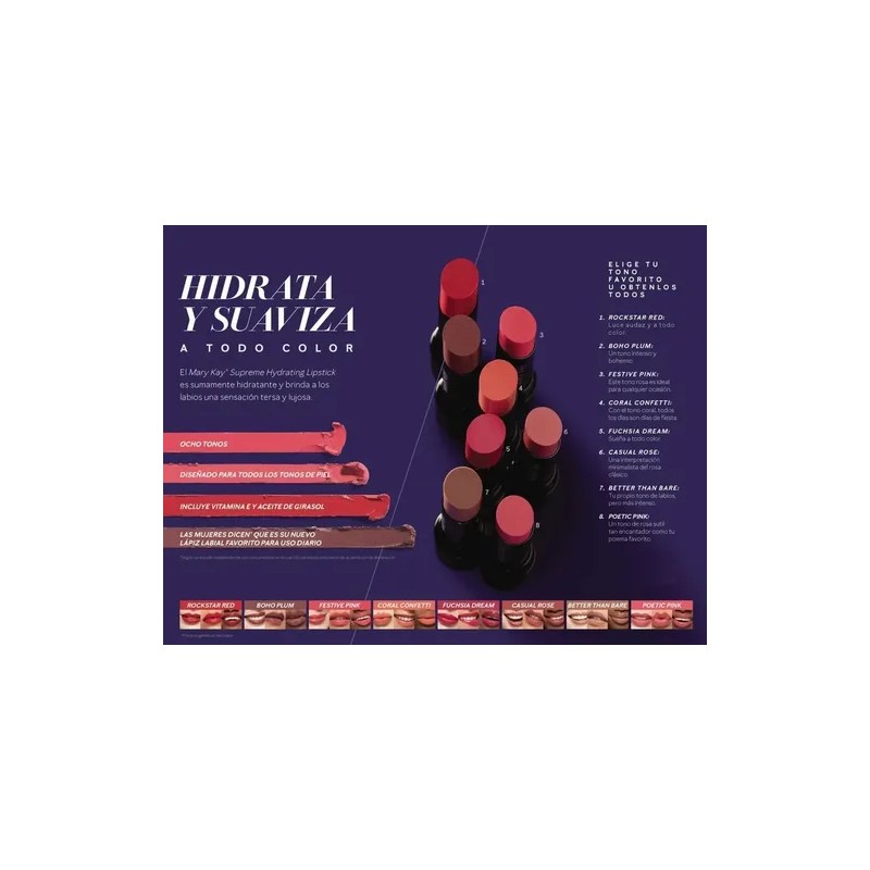 Labial Hidratante Mary Kay Supreme® Ligero Sedoso Elige Tono