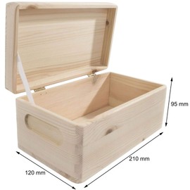 Wooden Chest Box with Lid & Etched Handles 21 x 12 x 9.5 cm | Rounded Corners | Plain Untreated Decorative Pine for Craft Decoupage