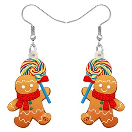 SHIGIE Christmas Acrylic Cute Gingerbread Man Earrings Dangle Lollipop Candy Santa Claus Festival Jewellery For Woman Gifts Charms (Orange)