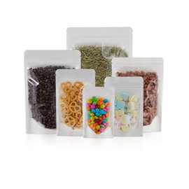 FireKylin 100 PCS Stand Up Pouches,7.1" x 10.2" Paper Bags With Window Clear Front Pouches Resealable Zipper Food Storage White