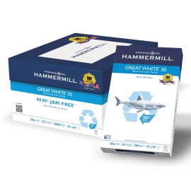 Hammermill Great White Recycled Copy Paper 92 Brightness 20lb 8-1/2 x 14 3 Ream