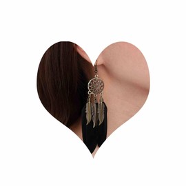 Inateannal Boho Black Feather Earrings Long Feather Tassel Earrings Vintage Tribal Feather Earrings Gold Feather Earrings Jewellery for Women and Girls
