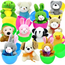 Tuzuaol 12 Pcs Easter Eggs Filled with Mini Plush Animals Toy for Easter Basket Stuffers, Prefilled Easter Eggs for Easter Party