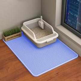 HCY&WLD Cat Litter Mat, Honeycomb Double Layer Cat Litter Trapping Mat, Waterproof Urine Proof Non-Slip, Scatter Control, Less Waste, Easier to Clean (Blue, 30" X 22")
