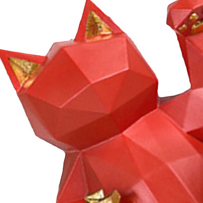 Fortune Cat Figurine Geometry Style Eco Friendly Resin Bright Red