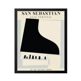 Poster Master Vintage Illustration Poster - Retro Minimalist Print - San Sebastian, Jazz Festival, Piano, Aesthetic - Gift for Artist, Friend - Wall Decor for Home, Office, 11x14 Black Framed