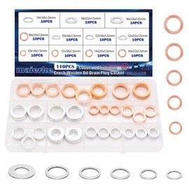 maierke 110PCS Crush Washer Oil Drain Plug Gasket Assortment,50PCS 5 Sizes Copper and 60PCS 6 Sizes Aluminum Oil Plug Washers Automotive Engine Crush Washers (M10 M12 M14 M16 M18)