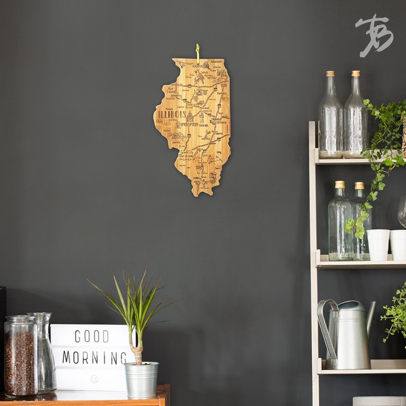 Totally Bamboo Destination Illinois State Shaped Serving and Cutting Board,