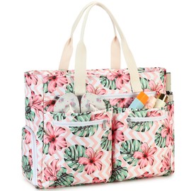 Makukke XXL Beach Bag, Large Beach Bag with Shoe Compartment, Cord/Nylon Weekender Women's Foldable Ultralight Swimming Bag with Zip for Holiday, Travel, Gym, Picnic, Red Flower Nylon, XXL, Holiday