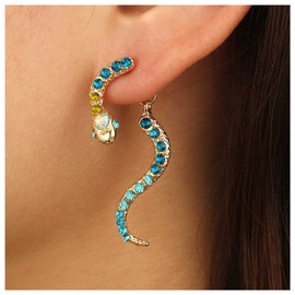 Allereya Vintage Crystal Snake Ear Jacket Earrings Punk Serpent Dangle Earrings Blue Gem Snake Stud Earrings Blue Serpent Drop Earrings Jewelry for Women and Girls