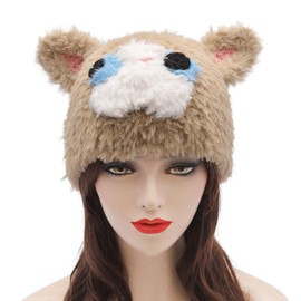 ZLYC Women Crochet Hat Knit Cat Ear Slouchy Beanie Cute Vintage Grunge Fuzzy Hat(Cat Khaki),One Size