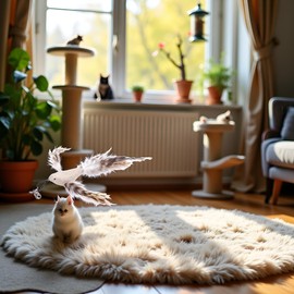 Galyacht White Burlap Bird Cat Feather Toys, Interactive Toy with Refills, Wand Toy for Indoor Interactive Cat Feather Toys