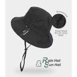 Creekstone Bucket Hat Waterproof Rain Hat for Women Men Sun Hats UPF50+ Packable Summer Hat Hiking Travel Floppy Sun Hat (US, Alpha, One Size, Black)