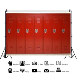 YongFoto 8x6ft Red Locker Backdrop Sports Gym School School Safety Locker Room Background Backdrop for Photography Students Kids Adults Sports Photoshoot Props Class Party Decoration Video Drape
