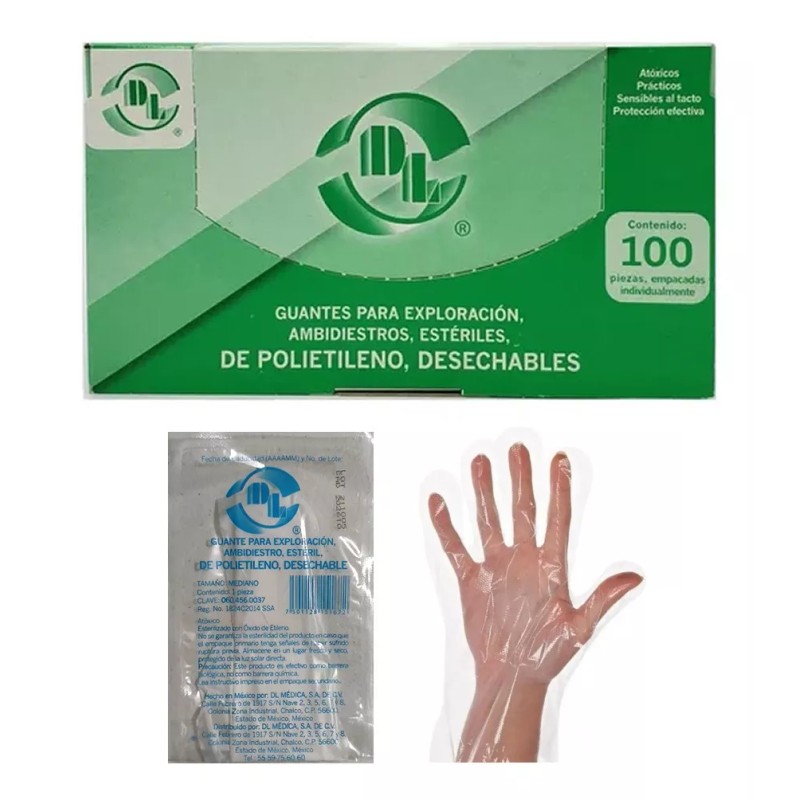 DL 100 Guantes Esteriles De Exploración Polietileno