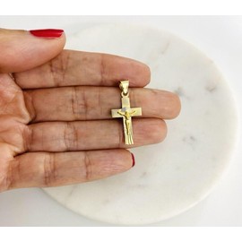 ALELSA JEWELRY 14K Solid Gold Christ on Cross Charm Pendant, 14K Yellow Real Gold Jesus Christ Cross Pendant