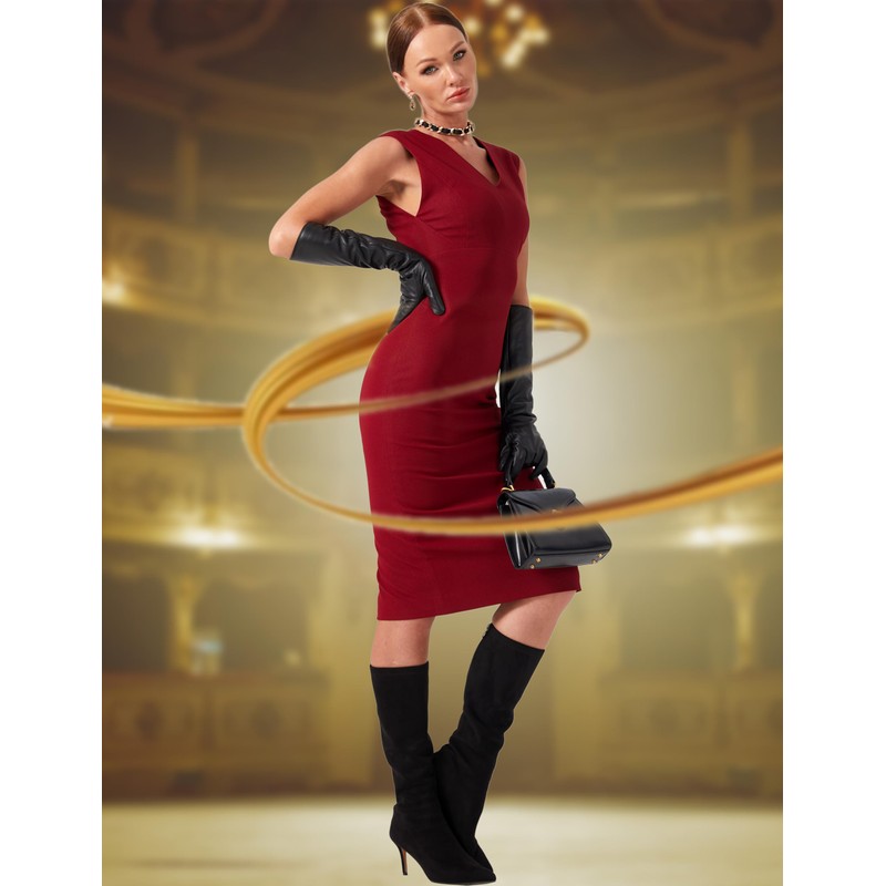 VIKIDEER Side Button Long Leather Gloves for Women with Plush