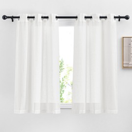 NICETOWN - Cortinas de lino, mezcla de lino, con ojales, tratamiento de ventana, filtro de luz, para cocina, recámara, cafetería, 91 cm de ancho x 137cm de largo 2 paneles, blanco