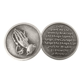 Silver Tone Serenity Prayer Praying Hands Pocket Prayer Token Medal, 1 1/8 Inch by WJH