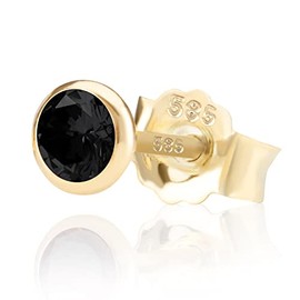 NKlaus Single Stud Earrings Gold 585 - Yellow Gold - 5.0 mm Earring Crystal Zirconia - Gold Jewellery Women, Girls & Children - 14 Carat - Butterfly Clasp, Yellow Gold, Zircon