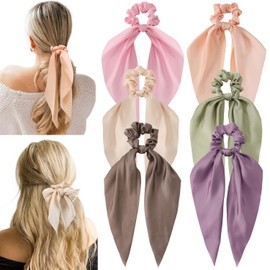 Glaudmeiss 6 Coleteros De Seda Con Lazo, Ideales Para Mujeres Y Niñas. Incluyen Lazo Anudado, Cinta De Satén Elástica Y Accesorios Para El Cabello. Perfectos Para Regalar En Navidad.